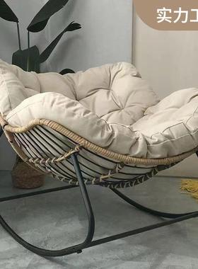 北欧藤编鸟窝摇椅日式懒人摇椅多功能藤编休闲椅米白色橙色绿色