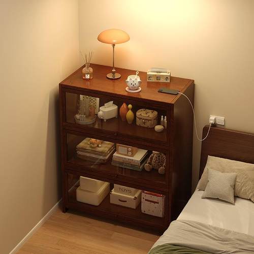 实木床头柜书架置物架落地家用防尘展示柜子储物柜卧室床边小书柜