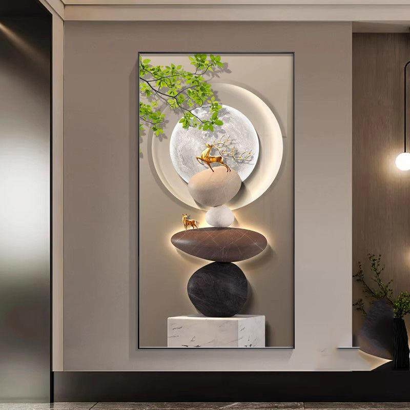 大气玄关装饰画轻奢现代高级感客厅入户门口挂画走廊过道带灯壁画