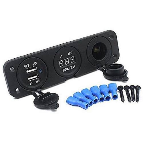 热卖汽车改装三孔板带USB/电压表/电源母座12-24V5V3.1A