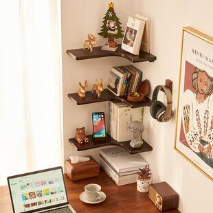 实木墙角置物架厨房墙上度拐角书架隔板悬空搁板墙面转角置物