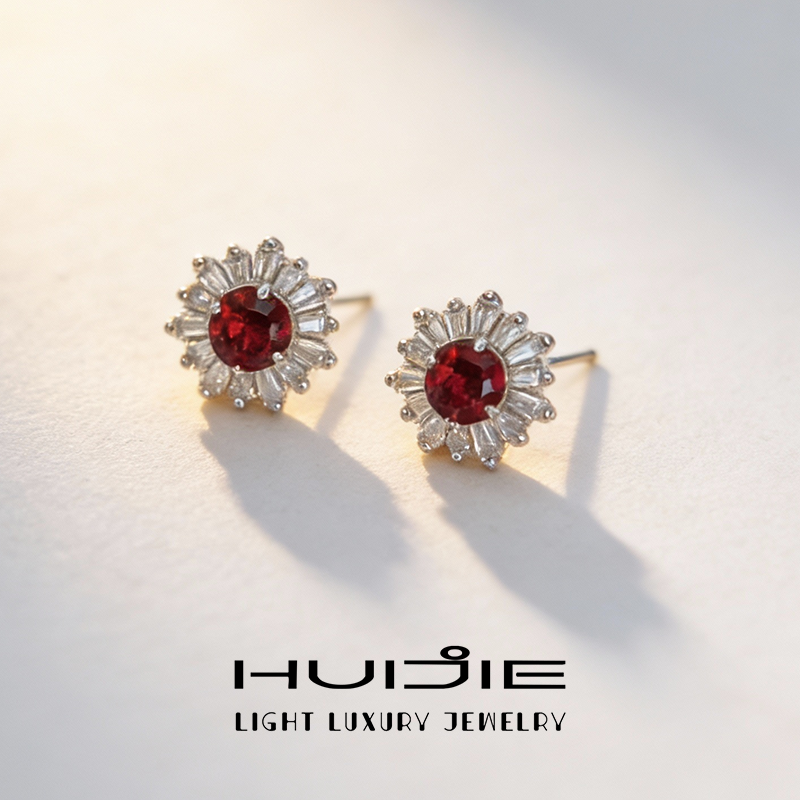 HUIJIE天然石榴石轻奢花朵耳环银饰女小众高级感s925银耳钉,饰品/流行首饰/时尚饰品新,银饰耳饰,淘宝优惠券,粉丝福利购,淘宝优惠卷