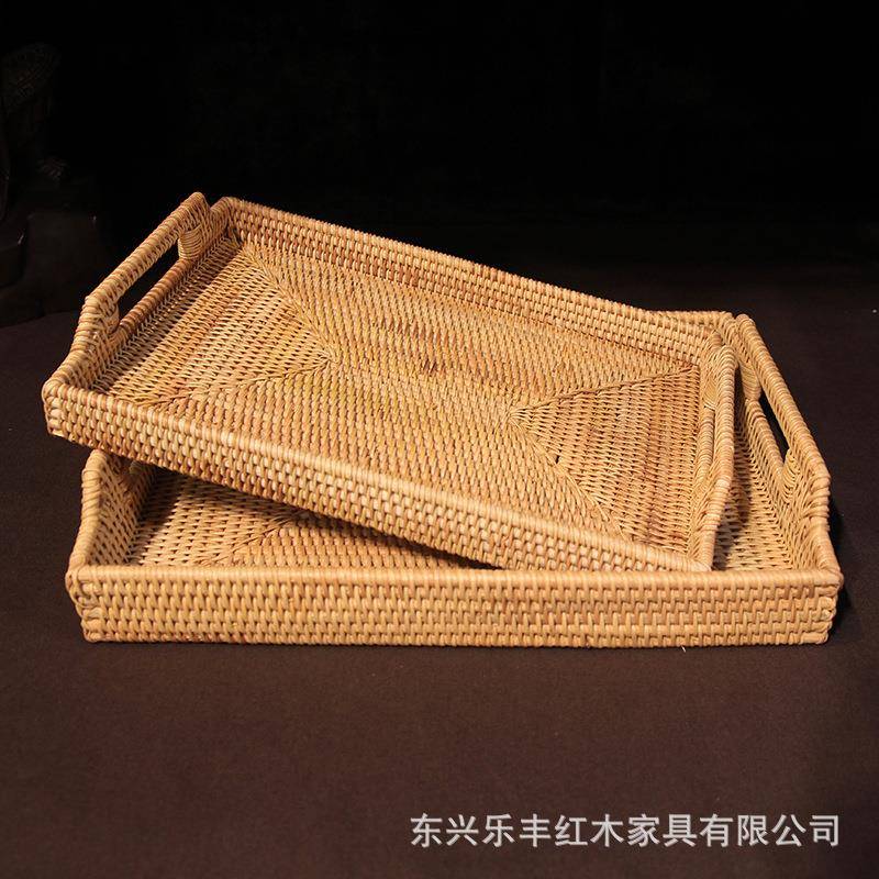 越南藤编茶盘茶托盘子桌面收纳果篮点心盘上板茶道零配复古工艺品