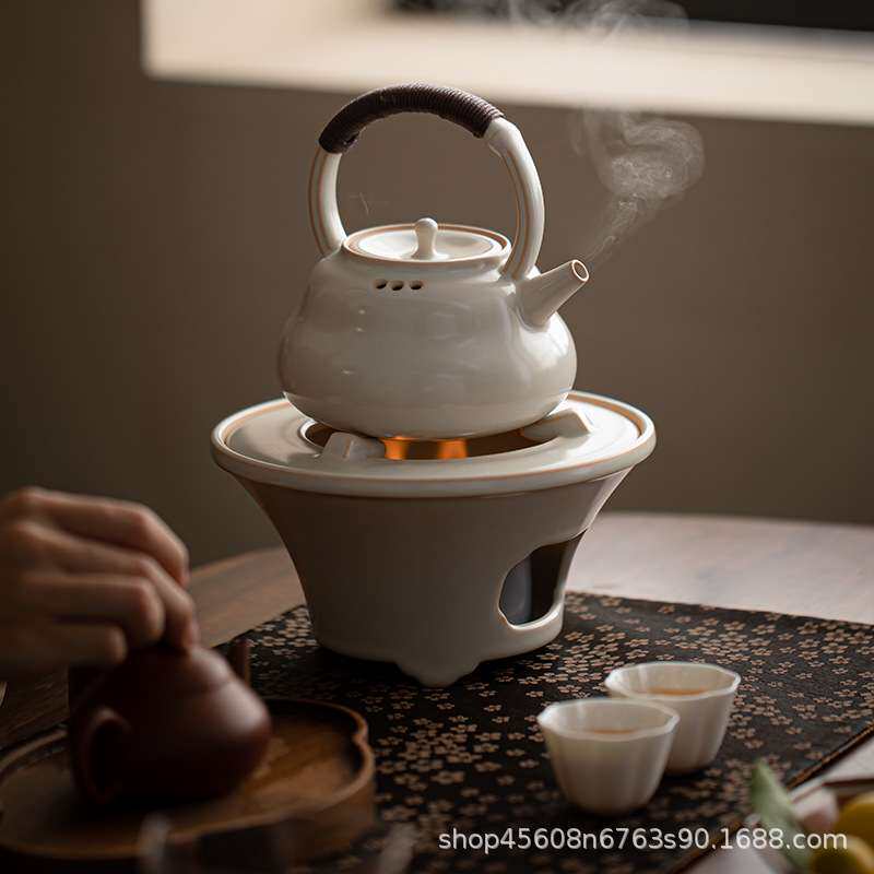 复古围炉煮茶套装家用户外露营酒精灯加热炉提梁壶烧水壶泡茶小套