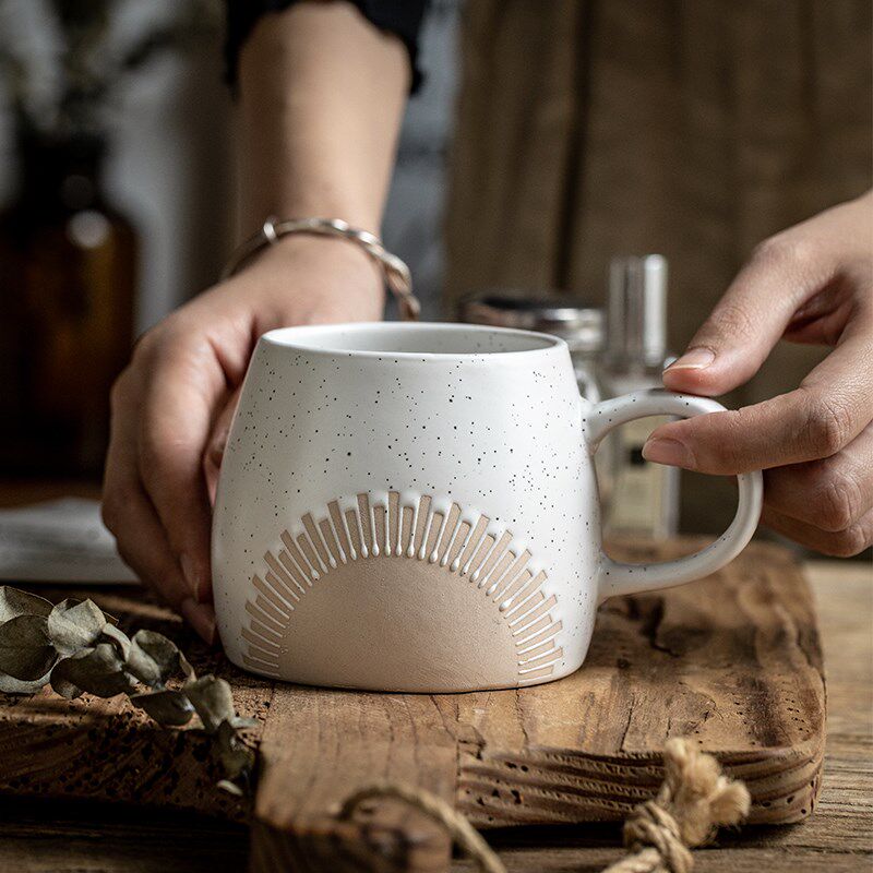 巷子尾设计感~大肚杯子复古陶瓷水杯大容量杯子芝麻釉咖啡杯