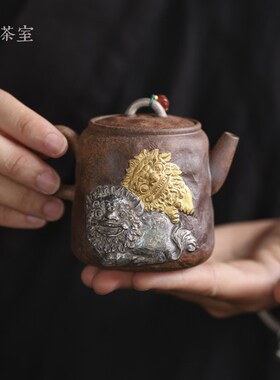 【灰念老岩泥对狮壶】复古手工茶壶家用单个泡茶器功夫茶具泡茶壶