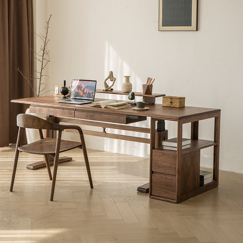 定制北美黑胡桃木电动升降书桌全实木办公桌电脑桌可升降工作台