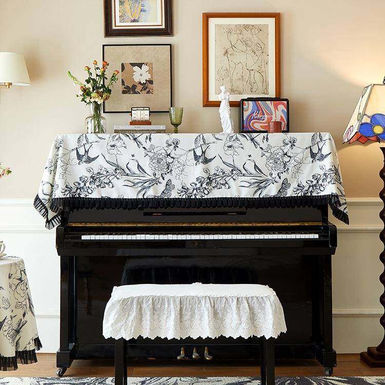 在蓬莱燕衔盖春黑白色印F97858HJ花燕子立式钢琴罩半罩尘全罩电防,居家布艺,床头罩,淘宝优惠券,粉丝福利购,淘宝优惠卷