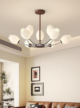 中古风意花朵吊餐灯客厅主灯法49126式复古卧室房间厅胡桃护色创