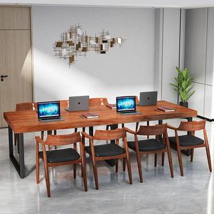 约木大型会议桌长桌原木698办公台长条桌l简oft工作实电脑桌洽谈