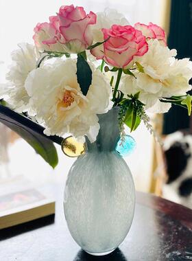 欧厅式家居客装手工NNQ玻璃双耳花摆件鲜花插花拼饰色瓶水培绿植