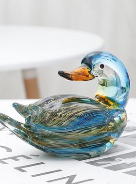 拉诺琉璃摆小件穆玻璃动物鸳01鸯鸭玄子灰鸭工艺礼品桌面关饰品