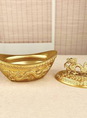 TNH纯黄铜龙元宝凤摆空件心开盖宝设计招财仿真金元办公室客厅家