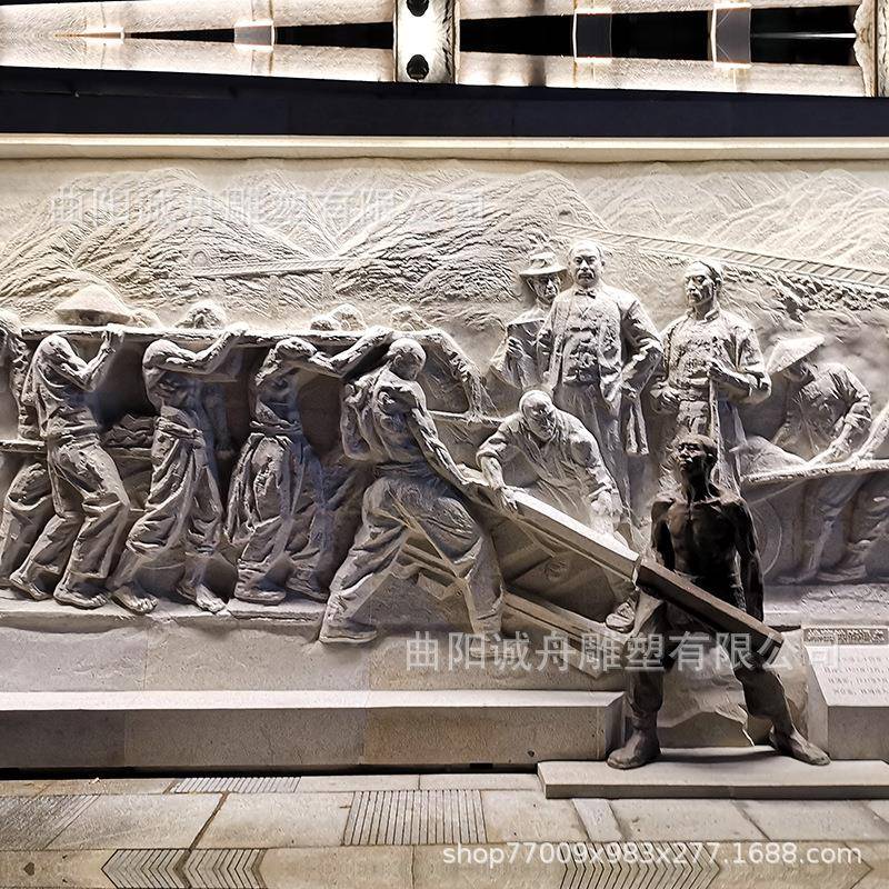 内石雕浮雕黄金雕刻深人物历史画面麻壁画墙浮雕影壁室外装饰CZ00