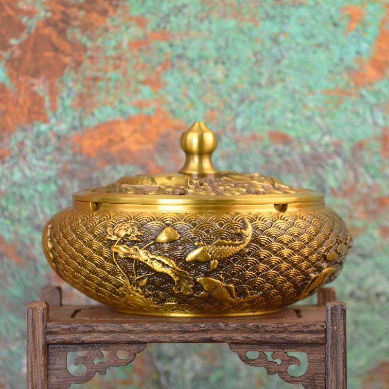 宏达意锦鲤烟雕灰缸全黄铜浮储物罐创家品居鲤鱼烟灰装饰锦鲤烟灰,家居饰品,装饰摆件,淘宝优惠券,粉丝福利购,淘宝优惠卷