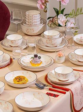 碗碟套饭装碗家勺用陶盘瓷釉下TOV彩碗子餐具北欧风简约碗碟盘筷