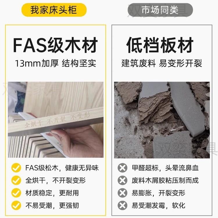 全SY9实木床柜轻奢纳岩头储物柜卧室简约现代床板边柜皮质小户型