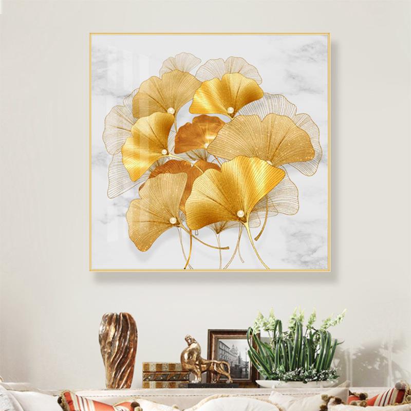 ycz111轻奢玄装饰关画走廊过道靠山银杏入户门金正方背形挂画客厅