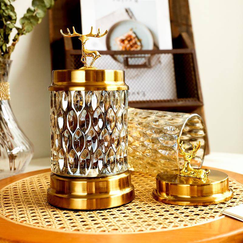 厅欧式麋鹿储物罐客854金属玻璃意首饰罐创糖果罐美式居轻奢家装