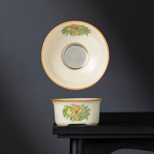 汝窑小黄鸭茶滤组茶漏茶叶过滤网家用高档茶水分离器茶具配件定制