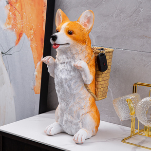 家装饰品仿真狗柯基犬工艺品摆件欧式客厅创意个性家居房间摆设品