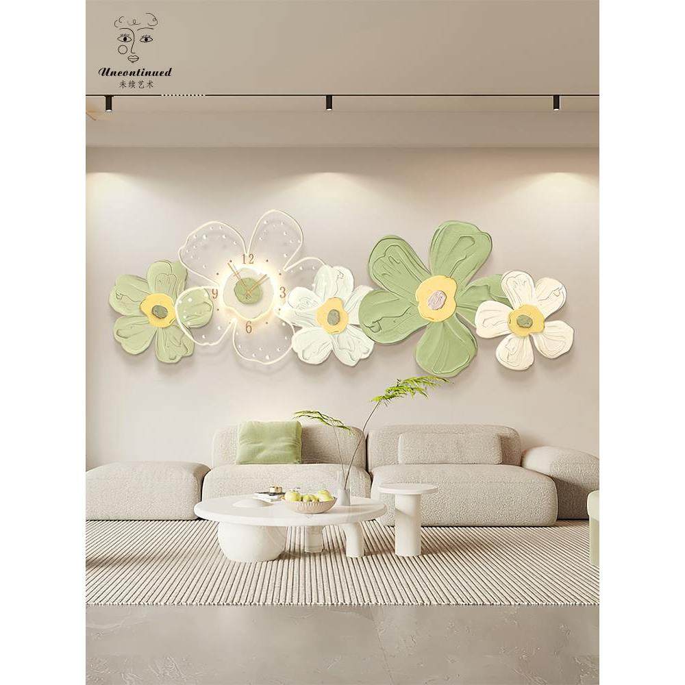 现代奶油风客厅装饰画沙发背景墙小清新钟表挂画LED发光花卉壁画,家居饰品,现代装饰画,淘宝优惠券,粉丝福利购,淘宝优惠卷