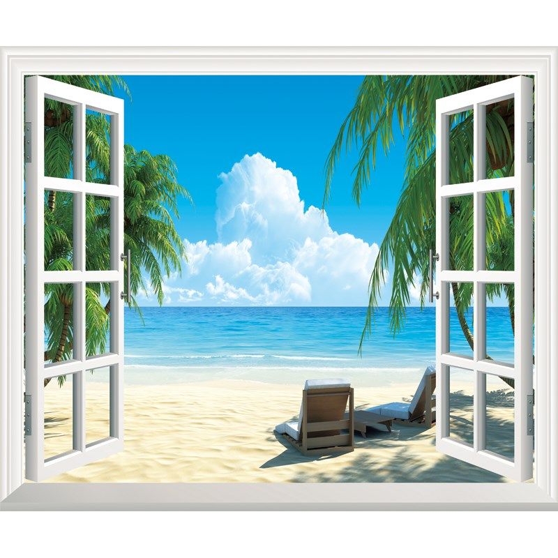 3d假窗户装饰画墙纸贴画立体壁纸客厅卧室自粘墙贴大海仿真风景画,家居饰品,软装墙贴,淘宝优惠券,粉丝福利购,淘宝优惠卷
