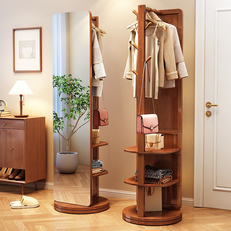 实木穿衣镜全身镜落地镜家用卧室可旋转衣帽架挂衣架一体试衣镜子,收纳整理,衣帽架,淘宝优惠券,粉丝福利购,淘宝优惠卷