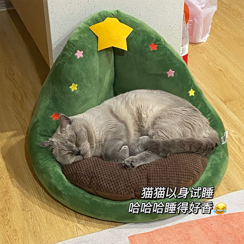耶诞树猫窝猫树冬季保暖宠物窝泰迪狗窝蝴蝶结猫房子猫床安全感窝