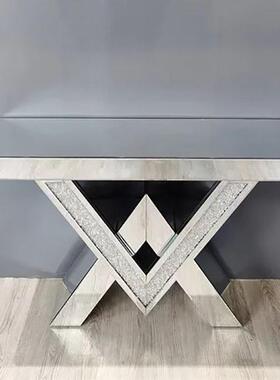 新款热卖双V简UYF约现代玻银璃水色玄关桌控制表玄钻关台