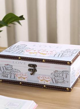 意锁收纳盒桌带面带盖长方创形家用杂物证首饰储物箱木质小2226A