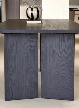 北欧原木长桌寂黑色侘实餐木桌作台简约客厅家用书z2桌饭长方形桌