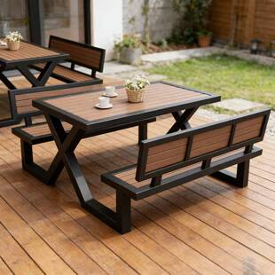 水一体式外塑木桌椅庭院花园室外露天公园用防休闲DNU网户红商连