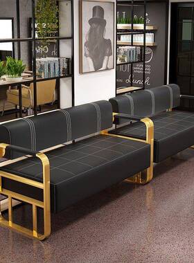 网红不钢理发店候椅轻奢美GNY发店等休息锈长区条沙发