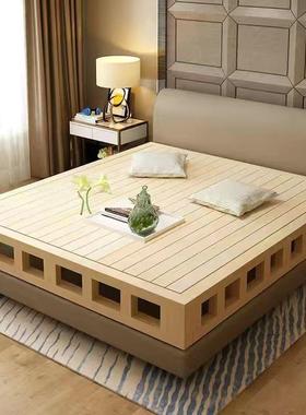 实木硬板双人床排床骨架床落地铺床日床式矮贴地台81735榻榻米架