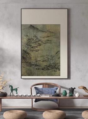 酒新中式复古GEZ绿色山画水装饰画店客厅房玄关书挂画高级感古典