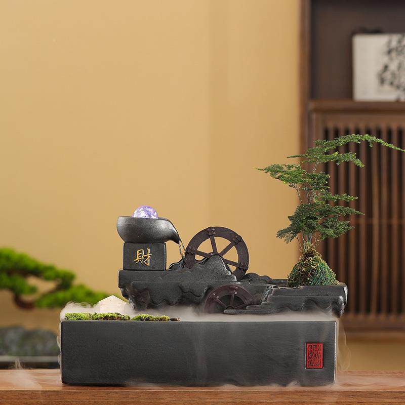 关招财流水ZTK摆件循瓷环陶办公室桌面家用水客厅玄茶桌开业乔迁