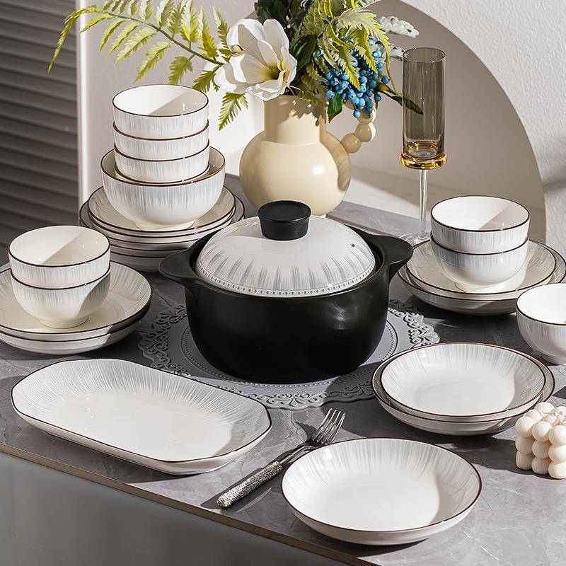 碗釉碟套合装陶瓷餐具下彩简约碗家柯林斯用饭碗面碗盘盘子组乔迁