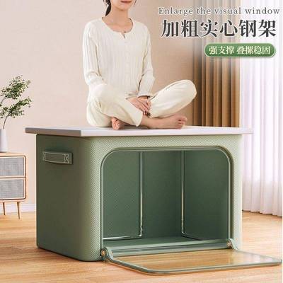 加厚牛津钢布加粗架收无品牌/纳箱装衣服透可视明开布艺床底储物