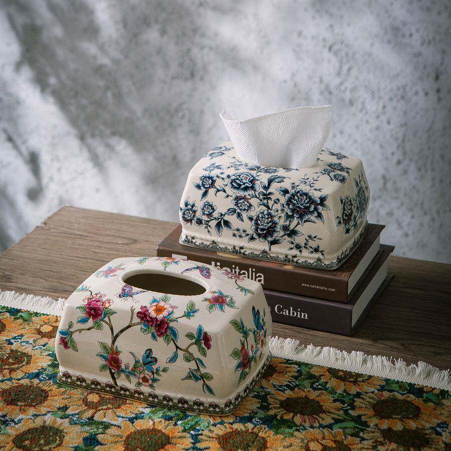 新款几美复M035古瓷纸陶巾盒装饰摆件欧式纸抽盒家用客厅茶抽纸式