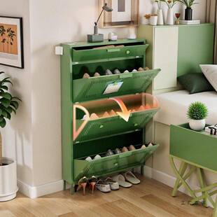 鞋柜钢制薄CON款超口窄手拉翻玄斗柜家用门多层收纳关入户鞋架子