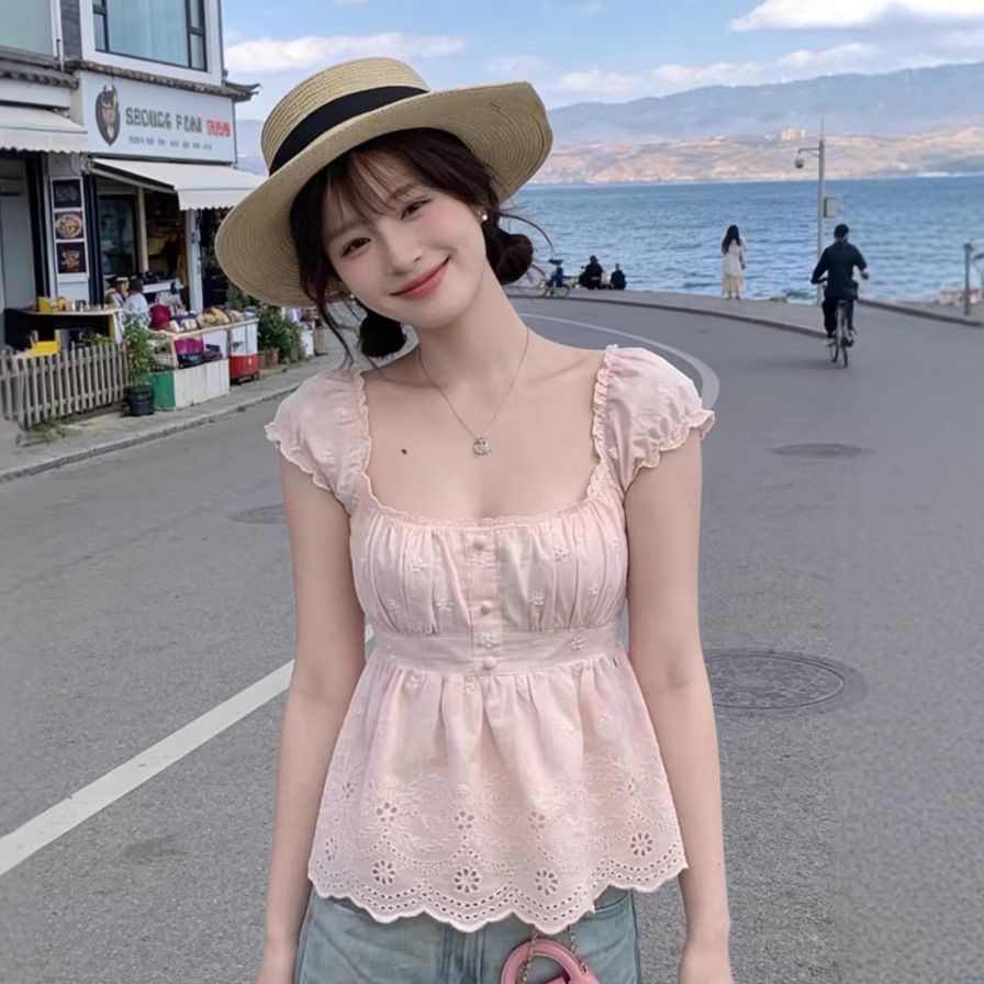 张大人大码女装胖妹妹mm显瘦夏日甜美感粉色T恤上衣碎花半裙套装