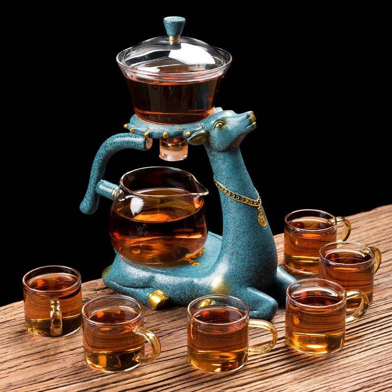 陶迷玻璃懒人自动茶具套装泡茶器一鹿相伴家用客厅茶杯功夫冲茶器