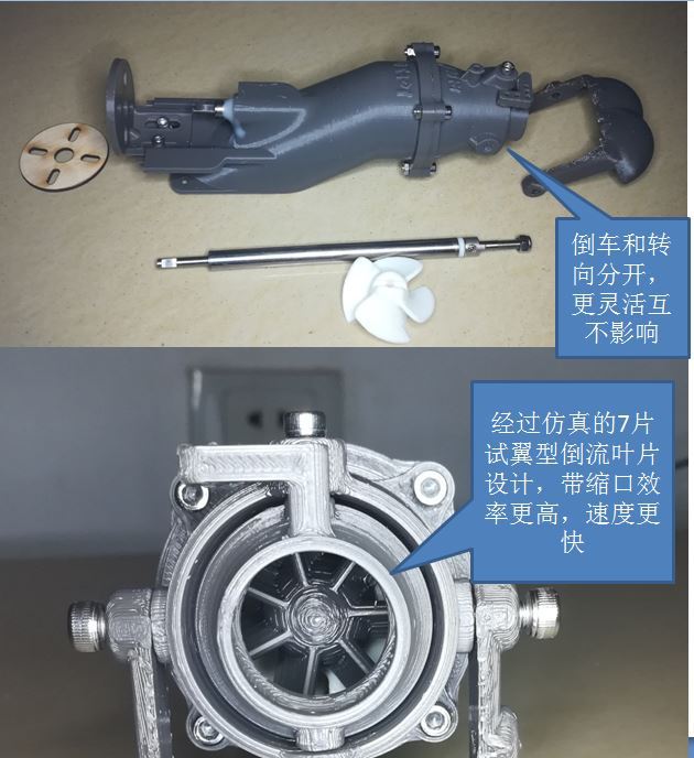 36mm大口径喷水推进器舵机船轴总成泵喷喷泵摇控船螺旋桨