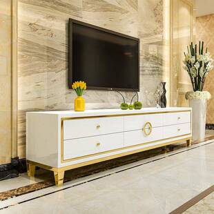 轻奢现代圆环拉手电视柜客厅家具茶几地柜钢化玻璃台面储物柜组合