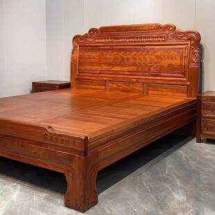 中式金花梨木全实木床双人床1.8米榫卯结构古典雕花加厚工厂直销