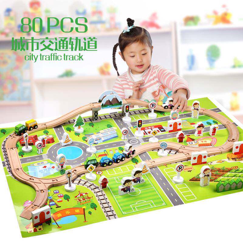 木丸子80pcs城市轨道交通场景玩具儿童益智火车轨道积木玩具