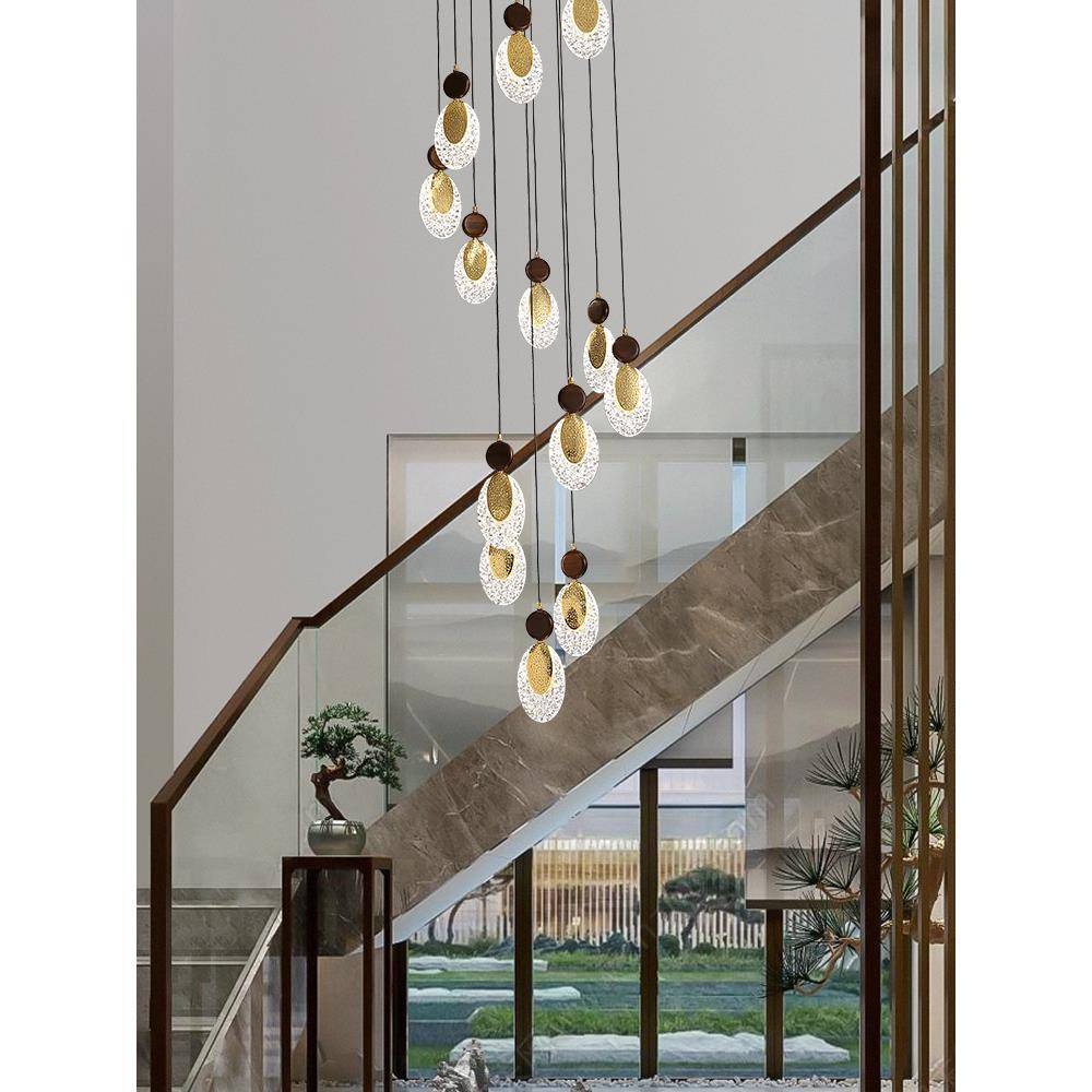 新中式楼梯长吊灯现代简约别墅客厅loft个性实木旋转复式楼吊灯