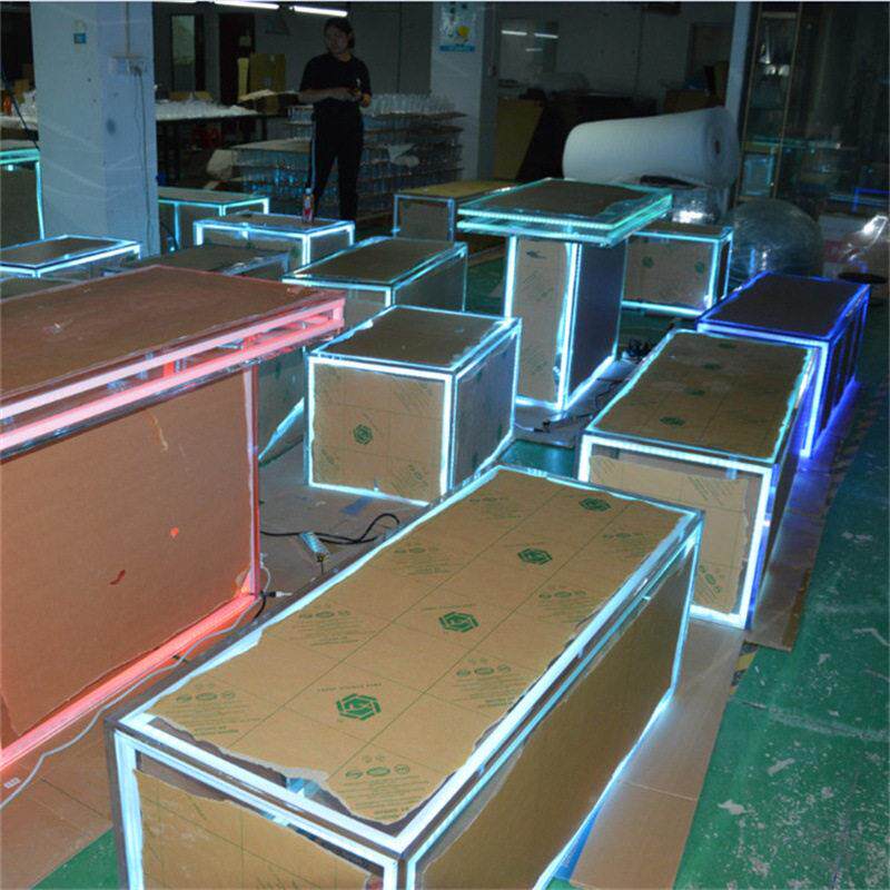 七彩发光桌吧椅户外休闲茶几机玻璃桌有椅酒店酒具家组11合制作