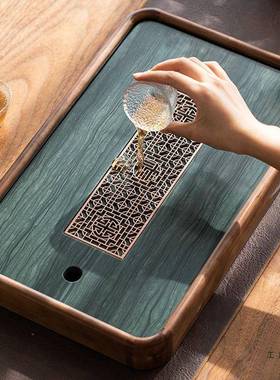 实木简乌金石小茶小盘中式约用茶台储水式排水两F5M6856J用型托盘